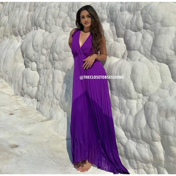 ZARA BLOGGER FAVE!!! Strappy Pleated Midi Dress NWT 💜 - Picture 13 of 16